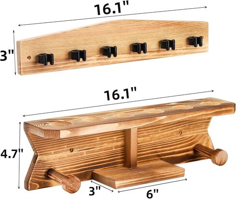 حامل عصا البلياردو على الحائط، حامل عصا البلياردو الخشبي، يحمل 6 قطع و2 رفوف مثلثة، رف جدار عصا البلياردو القوي، منظم ملحقات طاولة البلياردو لغرفة البلياردو، وغرفة الألعاب، والبار in Kuwait