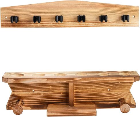 حامل عصا البلياردو على الحائط، حامل عصا البلياردو الخشبي، يحمل 6 قطع و2 رفوف مثلثة، رف جدار عصا البلياردو القوي، منظم ملحقات طاولة البلياردو لغرفة البلياردو، وغرفة الألعاب، والبار in Kuwait