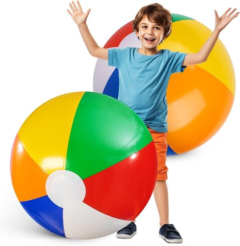 FUTUREPLUSX 2 قطعة كرات شاطئ كبيرة، كرات حمام سباحة قابلة للنفخ، كرات شاطئ PVC مقاس 42 بوصة، ألوان قوس قزح كلاسيكية للأطفال في الصيف وحفلات الشاطئ in Kuwait
