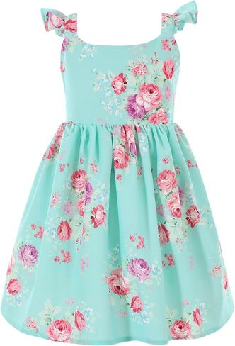 Flofallzique Floral Girls' Dress Summer Ruffle Flutter Sleeve Casual Tie Back Birtrhday Tea Party Toddler Boho Sundresses in Kuwait