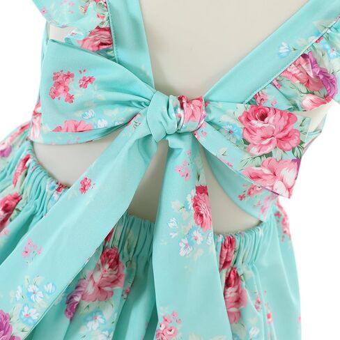 Flofallzique Floral Girls' Dress Summer Ruffle Flutter Sleeve Casual Tie Back Birtrhday Tea Party Toddler Boho Sundresses in Kuwait