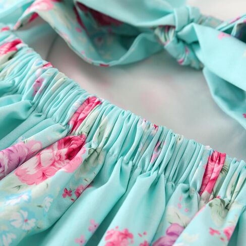 Flofallzique Floral Girls' Dress Summer Ruffle Flutter Sleeve Casual Tie Back Birtrhday Tea Party Toddler Boho Sundresses in Kuwait
