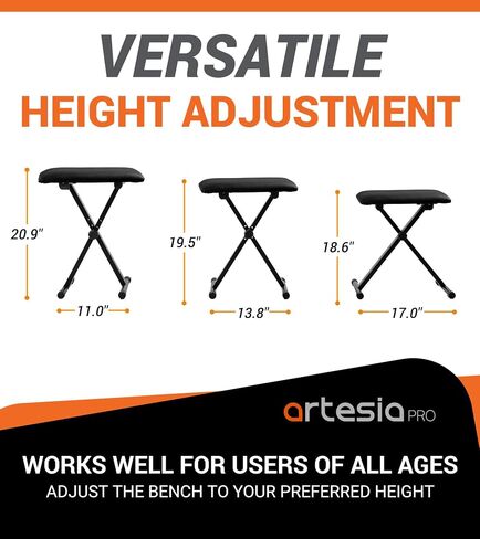 Artesia Portable X-Style Piano Bench - Adjustable, Foldable Keyboard Stool for Musicians - Cushioned Piano Seat Ideal for Piano Players, Perfect for Home & Stage Use, Durable & Compact Keyboard Bench in Saudi Arabia