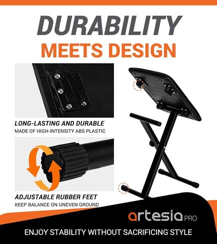 Artesia Portable X-Style Piano Bench - Adjustable, Foldable Keyboard Stool for Musicians - Cushioned Piano Seat Ideal for Piano Players, Perfect for Home & Stage Use, Durable & Compact Keyboard Bench in Saudi Arabia