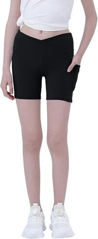Youth Girls 5" Volleyball Bike Shorts 5-Pack - Kids Running Yoga Athletic Gymnastics Short with Pockets-Cross Waisted in Saudi Arabia