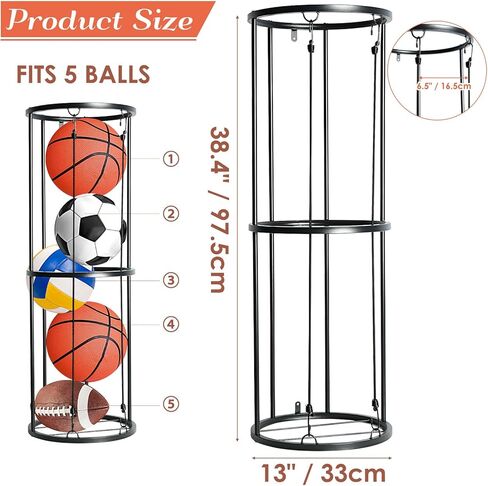 رف تخزين الكرات من Aolamegs، منظم المعدات الرياضية للجراج المثبت على الحائط، المنزل، صالة الألعاب الرياضية - منظم المعدات الرياضية الأسود الموفر للمساحة يحمل كرة القدم، الكرة الطائرة، كرة القدم، كرة السلة in Kuwait