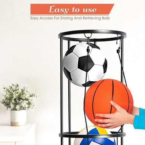 رف تخزين الكرات من Aolamegs، منظم المعدات الرياضية للجراج المثبت على الحائط، المنزل، صالة الألعاب الرياضية - منظم المعدات الرياضية الأسود الموفر للمساحة يحمل كرة القدم، الكرة الطائرة، كرة القدم، كرة السلة in Kuwait