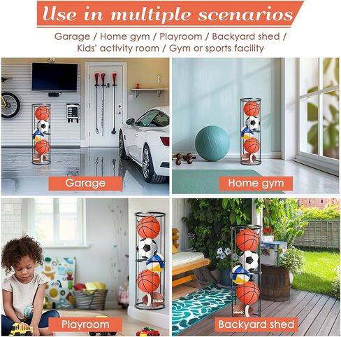 رف تخزين الكرات من Aolamegs، منظم المعدات الرياضية للجراج المثبت على الحائط، المنزل، صالة الألعاب الرياضية - منظم المعدات الرياضية الأسود الموفر للمساحة يحمل كرة القدم، الكرة الطائرة، كرة القدم، كرة السلة in Kuwait