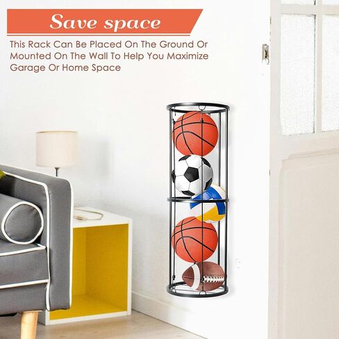 رف تخزين الكرات من Aolamegs، منظم المعدات الرياضية للجراج المثبت على الحائط، المنزل، صالة الألعاب الرياضية - منظم المعدات الرياضية الأسود الموفر للمساحة يحمل كرة القدم، الكرة الطائرة، كرة القدم، كرة السلة in Kuwait