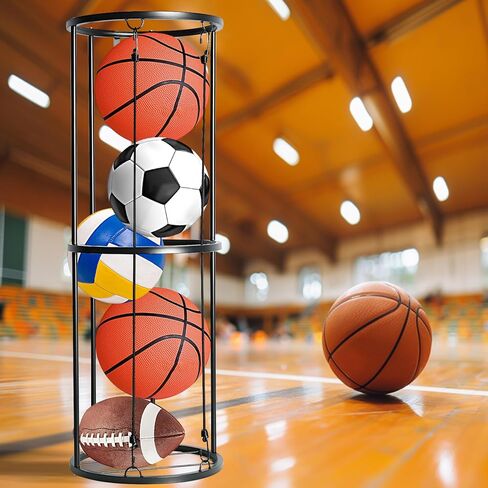 رف تخزين الكرات من Aolamegs، منظم المعدات الرياضية للجراج المثبت على الحائط، المنزل، صالة الألعاب الرياضية - منظم المعدات الرياضية الأسود الموفر للمساحة يحمل كرة القدم، الكرة الطائرة، كرة القدم، كرة السلة in Kuwait