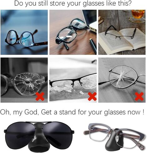 حامل نظارات، 8 قطع ذاتية اللصق مثبتة على الحائط، حامل نظارات شمسية، حامل نظارات على شكل أنف مبتكر، منظم تخزين النظارات الشمسية لغرفة النوم والحمام المنزلي (أسود) in Kuwait