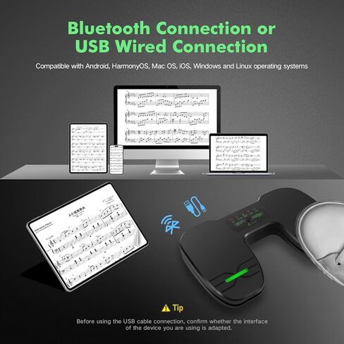 دواسة تحويل الصفحة اللاسلكية، 10 أوضاع اتصال بلوتوث وكابل USB، دواسة قدم مع ضوء جوي، أداة تحويل صفحة الموسيقى الصامتة لأجهزة ipad والأجهزة اللوحية والهواتف ووحدة تحكم التطبيقات القابلة لإعادة الشحن بدون استخدام اليدين in Kuwait