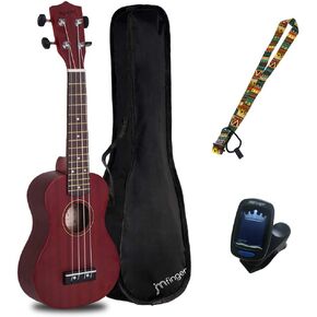 Soprano Ukulele Beginner 21 Inch, Sapele Plywood Kids Ukelele Kit with Gig Bag, Strap, Digital Tuner, Wine Red