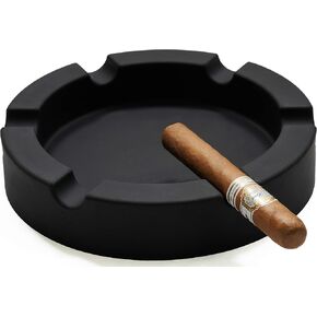 Large 9" Round Cigar Ashtray Centerpiece - Wide Shelf - Unbreakable – Firm Flexible Silicone Indoor Outdoor Cigar Ashtrays for Patio Pool Restaurant (Black)