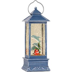 Snow Globe Lantern, Snow Globe with Swirling Glitter, USB and Battery Powered Dolphin Glitter Snow Globe with Timer, Perfect for Home Tabletop Decorations