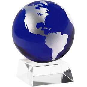 Amlong Crystal 3 Inch Blue Globe with 2 Inch Crystal Angled Stand and Gift Box
