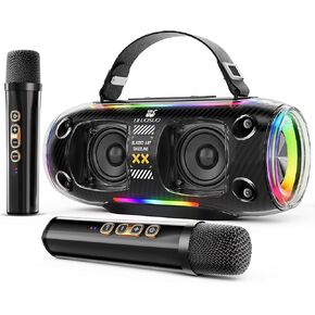 Karaoke machine with 2 wireless microphones speakers, a portable PA system for adults and children, suitable for home gatherings, birthday parties, holiday celebrations, and singing practice.