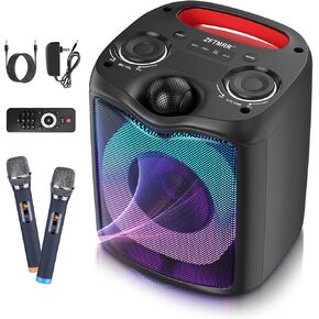 Karaoke Machine, Portable Bluetooth Speaker with Bass/Treble/Echo Adjustment, PA System for Party with 6 LED Light Modes, Singing Karaoke Machines for Family/Adults/Kids, Support TWS/AUX/USB for Home
