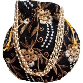 Indian Ethnic Potli bag Ladies Handbag Purse for Bridal Batwa Pearls Handle Purse Clutch Purse for Women