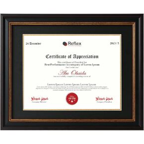 8.5x11 Certificate Frame, Document Frame with Black Mat or 11x14 Frame Displays Without Mat, Diploma Frame for Wall and Tabletop, Black
