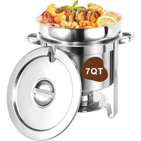 Soup Chafer - 7QT [Extra 2X Thickened] [Longer Lifespan] 304 Stainless Steel Soup Chafing Dish with Pot Lid and Fuel Holder - Food Grade Commercial Soup Warmers for Parties Catering Buffet