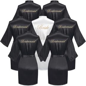 6 Piece Satin Robe Short Kimono Bridal Bridesmaid Robes For Wedding Party