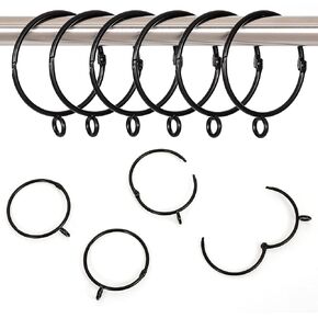 OOTSR 16 PCS Black Curtain Rings with Eyelet, 1.5" Openable Metal Ring Loop, for Curtain Rod Drapery