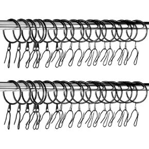 60 Pack Metal Curtain Rings with Hooks, Drapery Hanging Rings 1.5 Inch Interior Diameter Eyelets, Rustproof Vintage Black