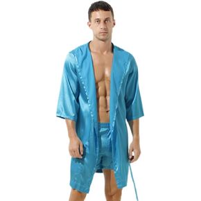 IBAKOM الرجال بيجامة الحرير رداء رداء حمام بقلنسوة ملابس خاصة طويلة الأكمام هوديي النوم Robes ثوب النوم ملابس النوم in Kuwait