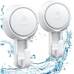 LUXEAR Suction Hooks Powerful Vacuum Suction Cup Hooks- Heavy Duty for Shower, Waterproof Suction Hanger for Bathroom Kitchen Towel, Robe, Loofah Removable and Reusable for Bags Coat (2 Pack)
