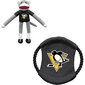 Littlearth Unisex-Adult NHL Pittsburgh Penguins Sock Monkey and Flying Disc Pet Toy Combo Set, Team Color, One Size