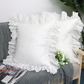 Decorative Pillow Covers, Ruffled Edge, White, 2 Pack