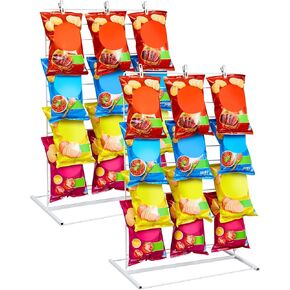 2 Pack Potato Chip Display Rack with 120 Clips Chip Bag Snack Holder Chip Rack Display Stand Metal Countertop Snacks Organizer Candy Cart for Retail Parties