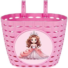 Girls Pink Bike Basket, Cute Bicycle Front Handlebar Basket, Adjustable Plastic Tricycle Basket for Kids, Baby Girls, Toddlers
