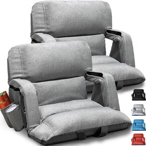 Wide Stadium Seats With Back Support 2 Pack, Exclusive "Sofa Style" Design Extra Thick Bleacher Chairs With Back and Cushion, 6 Reclining Positions - Ultimate Comfort for Sports Events (Grey, 22.5")