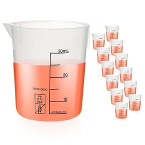 12pcs Plastic Beakers, 12pcs of Vol.30ml Lab Beakers Plastic Measuring Cup, PP Material, with Black Printed Graduation,BKLP25A12