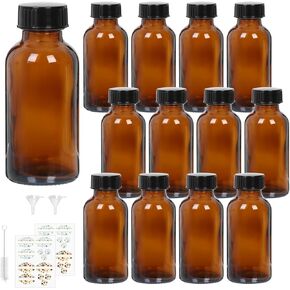 12 عبوة من زجاجات العنبر الزجاجية بأغطية سعة 8 أونصة من ستارسايد، زجاجات بوسطن مستديرة 240 مل للزيوت العطرية والصلصة الساخنة والعصير والسوائل، تتضمن فرشاة واحدة وقمع واحد و12 ملصقًا. in Kuwait