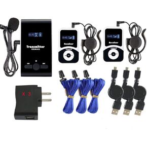 EXMAX ATG-100T 195MHz Wireless Microphone Audio Tour Guide System Simultaneous Interpretation Equipment Interpreting Translator in Ear for Social Distancing Churches (1 Transmitter 2 Receivers)