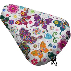 Bike Seat Cover Butterfly Colorful Pattern Bike Saddle Rain Cover, Waterproof Bicycle Cushion Seat Protector with Drawstring for Rainproof and Dust Resistant