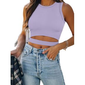 ANRABESS Women Tank Tops High Neck Sexy Sleeveless Cutout Racer Back Crop Tops