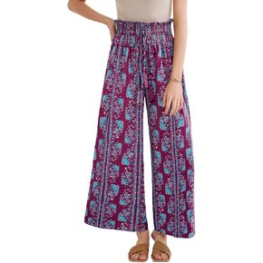 GRACE KARIN Womens 2024 Elastic High Waisted Palazzo Pants Loose Casual Wide Leg Lounge Boho Pant Trousers with Pocket