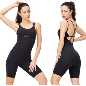 SUHK ASANA Womens Backless Cross Tank Top Tummy Control Bodycon Shorts Jumpsuit Rompers
