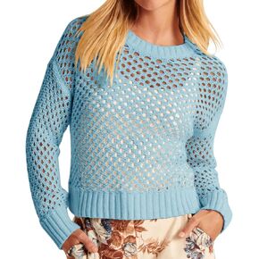 Women's Crochet Mesh Sweaters Hollow Out Long Sleeve Knit Top Bikini Beach Cover Ups