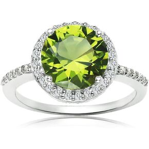 Sterling Silver Simulated Peridot and Cubic Zirconia Round Halo Ring