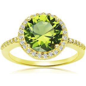 Sterling Silver Simulated Peridot and Cubic Zirconia Round Halo Ring in Kuwait