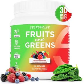Fruits and Greens Organic Probiotic Powder: 30 servings for Men & Women. Vegan with 10 Billion CFUs, Spirulina, Kale, Spinach, Chlorella, Elderberry, Digestive Enzymes - Probiotics