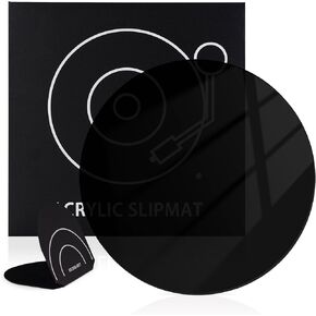 Rockhouse Vinyl Slipmat, Black Acrylic Turntable Slip Mat Platter Dj Slipmats for 12'' Vinyl Turntable Record Player Accessories, with Record Mitt LP Handler