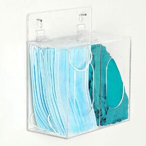 MyGift Premium Clear Acrylic Personal Face Mask Storage Box, Wall Mounted Disposable Glove Dispenser Container with 2 Compartments