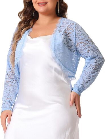 Agnes Orinda Plus Size Lace Shrug for Women 2024 Long Sleeve Floral Lace Shrugs Top in Kuwait