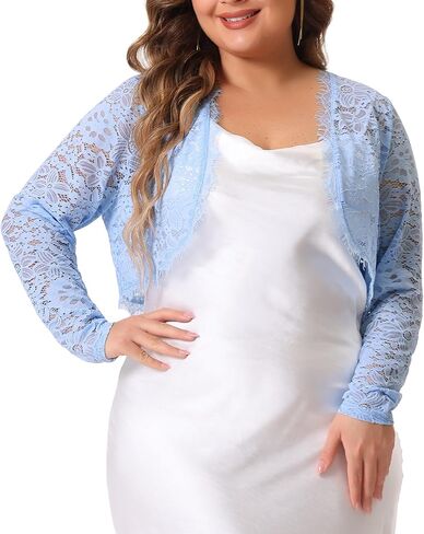 Agnes Orinda Plus Size Lace Shrug for Women 2024 Long Sleeve Floral Lace Shrugs Top in Kuwait